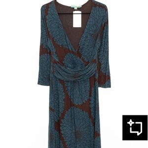 Boden Blue and Brown Floral Long Sleeve Dress